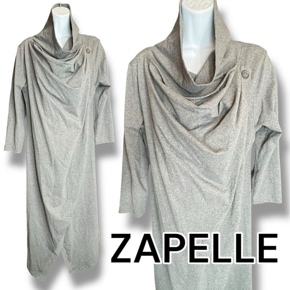 Zapelle Women's Gray Draped Cowl Neck Tunic Top Dress Size XL